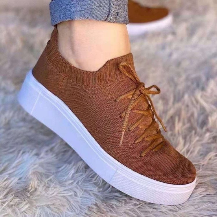 Casual Sneakers, Mesh Fly Woven Lace-up Sports Casual Shoes Product information: Upper material: fabric Popular elements: cross straps, waterproof platform Toe shape: round toe Color: black, pink, light brown Sole Material: Rubber Inside material: mesh So