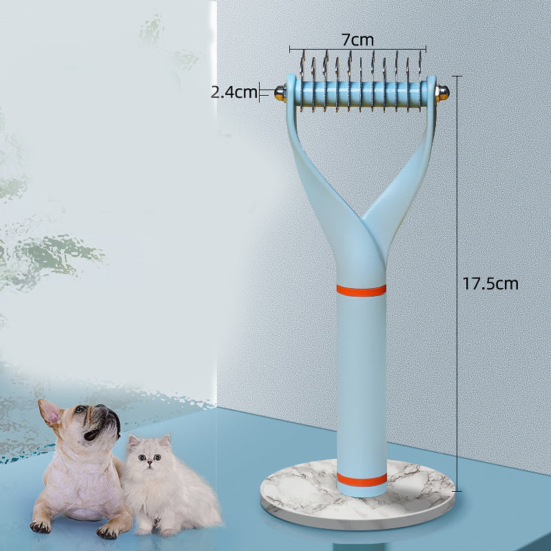 Long-haired Cat Comb Dog Hair Puppet Cat To Remove Floating Hair Artifact Pet Knot Comb Overview: 1. Easily open knots to remove floating hair, the inner curved sharp blade quickly cuts dead knots to avoid tearing pets 2. Both sides can straighten the hai