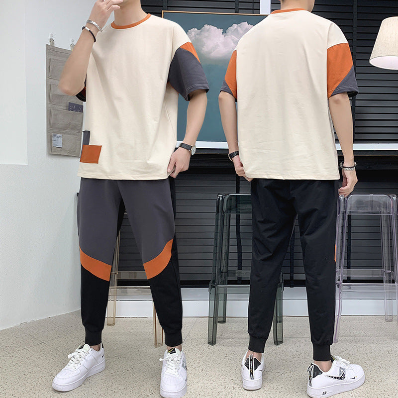 New Summer Men's T-shirt Fashion Short-sleeved T-shirt Men Product information: Material: Cotton Style: sports fashion Feature: color matching Colour: black, khaki Size Information: Note: 1. Asian sizes are 1 to 2 sizes smaller than European and American