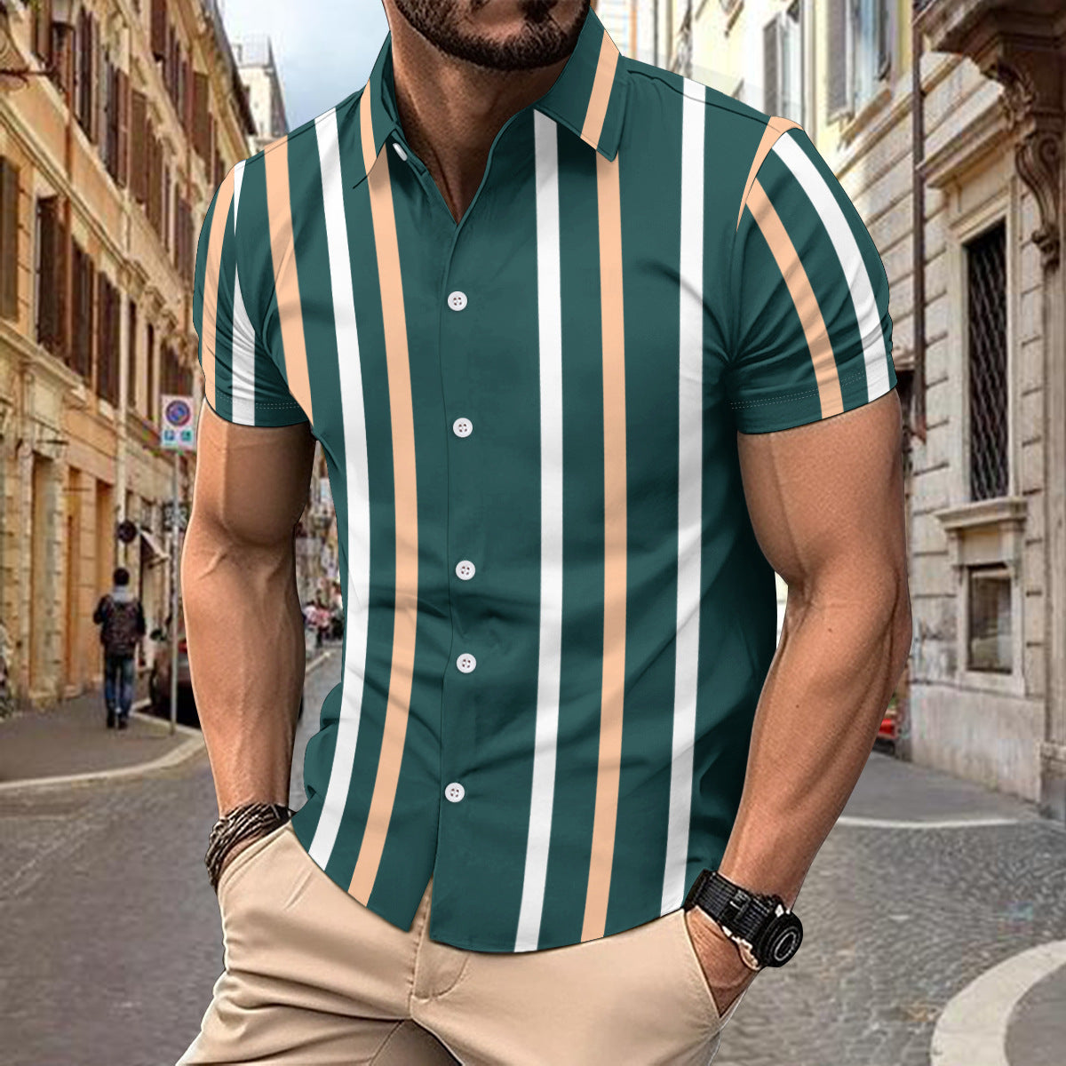 Casual Striped Printed Short Sleeve Shirt Summer Lapel Button Top Men's Clothing Product information: Material:Polyester Size Information: Packing list: Top*1 Product Image: Casual Striped Printed Short Sleeve Shirt Summer Lapel Button Top Men's Clothing