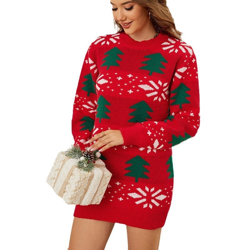 Christmas Pullover Jacquard Long Red Product information: Color: red knitted dress Size: S,M,L,XL,XXL Style: slim fit Popular elements: 3D/stereo pattern Fabric name: Polyester Length: length (80cm Applicable Gender: Female Sleeve length: long sleeve Craf
