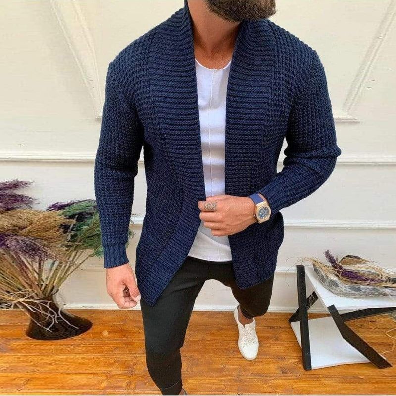 Striped Casual Knitted Cardigan Jacket Men Product information: Material: polyester fiber Style: simple and stylish Features: V-neck Colour: beige, gray, dark blue, black Size Information: Note: 1. Asian sizes are 1 to 2 sizes smaller than European and Am
