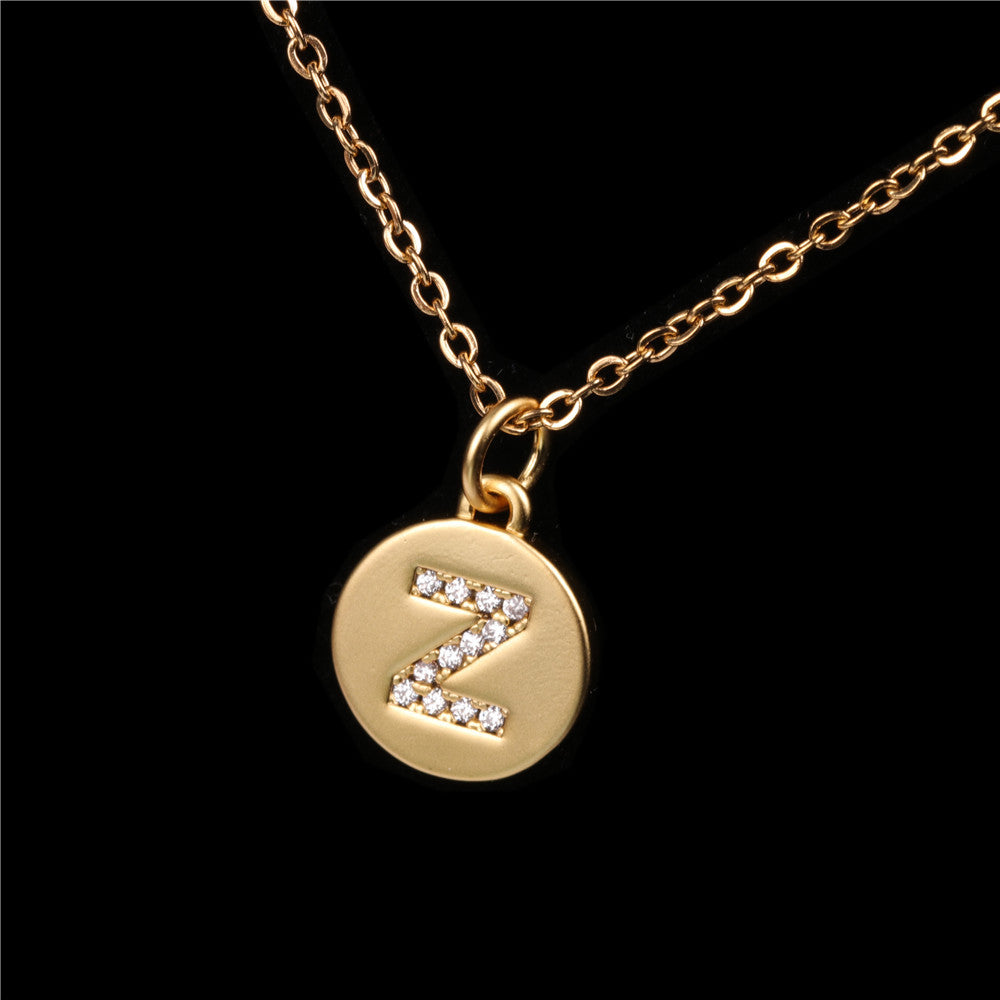 26 English Letter Pendant With Diamond Frosted Matte Product information: Material: Copper Processing technology: diamond Modeling; letters/numbers/text Extension chain: 10cm or less Pendant material: mixed gem inlay Circumference: 21cm (inclusive)-50cm (