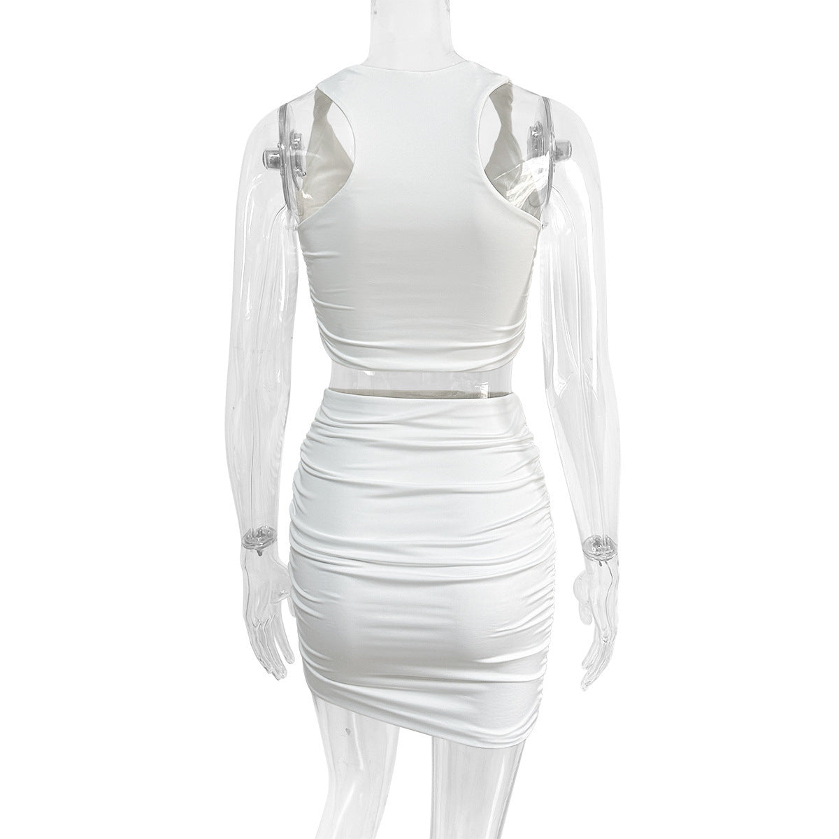 Midriff Outfit Pleated Two-piece Hip Skirt Product information: Color: white, light yellow Size: XS,S,M,L Main fabric composition: Polyester Sleeve length: sleeveless Size: Unit:CM Note: 1. Asian sizes are 1 to 2 sizes smaller than European and American p