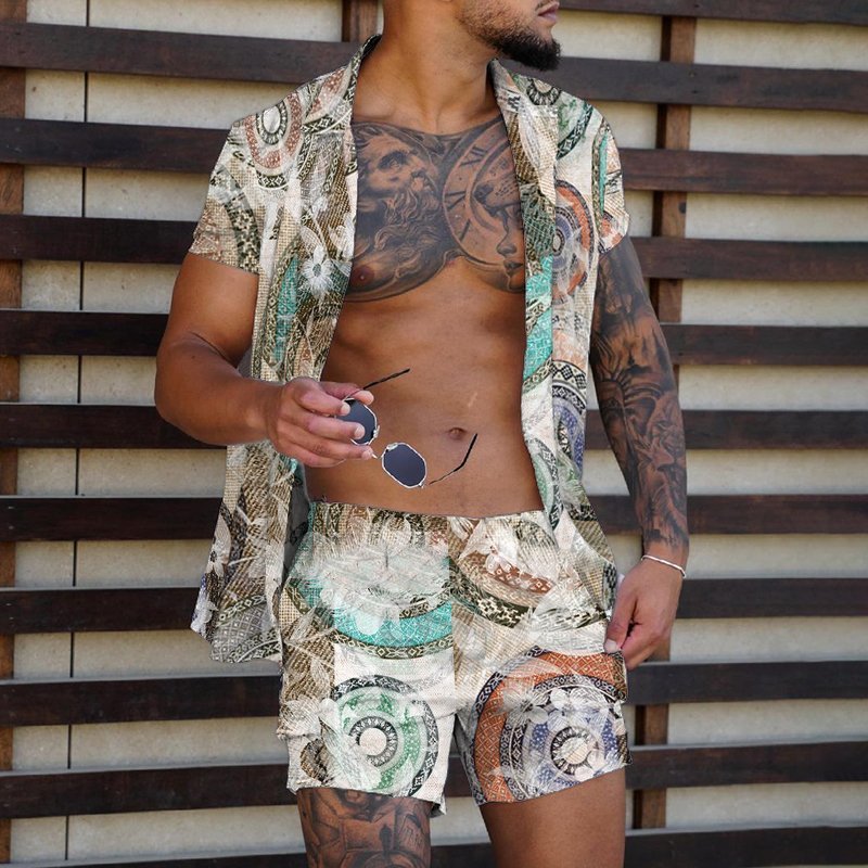 Loose Shirt Casual Men's Shorts Short Sleeve Suit Product information: Material:Polyester Fiber (Polyester) Style:Hong Kong style Features:printing Colour:Green Size Information: Size: S/M/L/XL/XXL/3XL Note: 1. Asian sizes are 1 to 2 sizes smaller than Eu