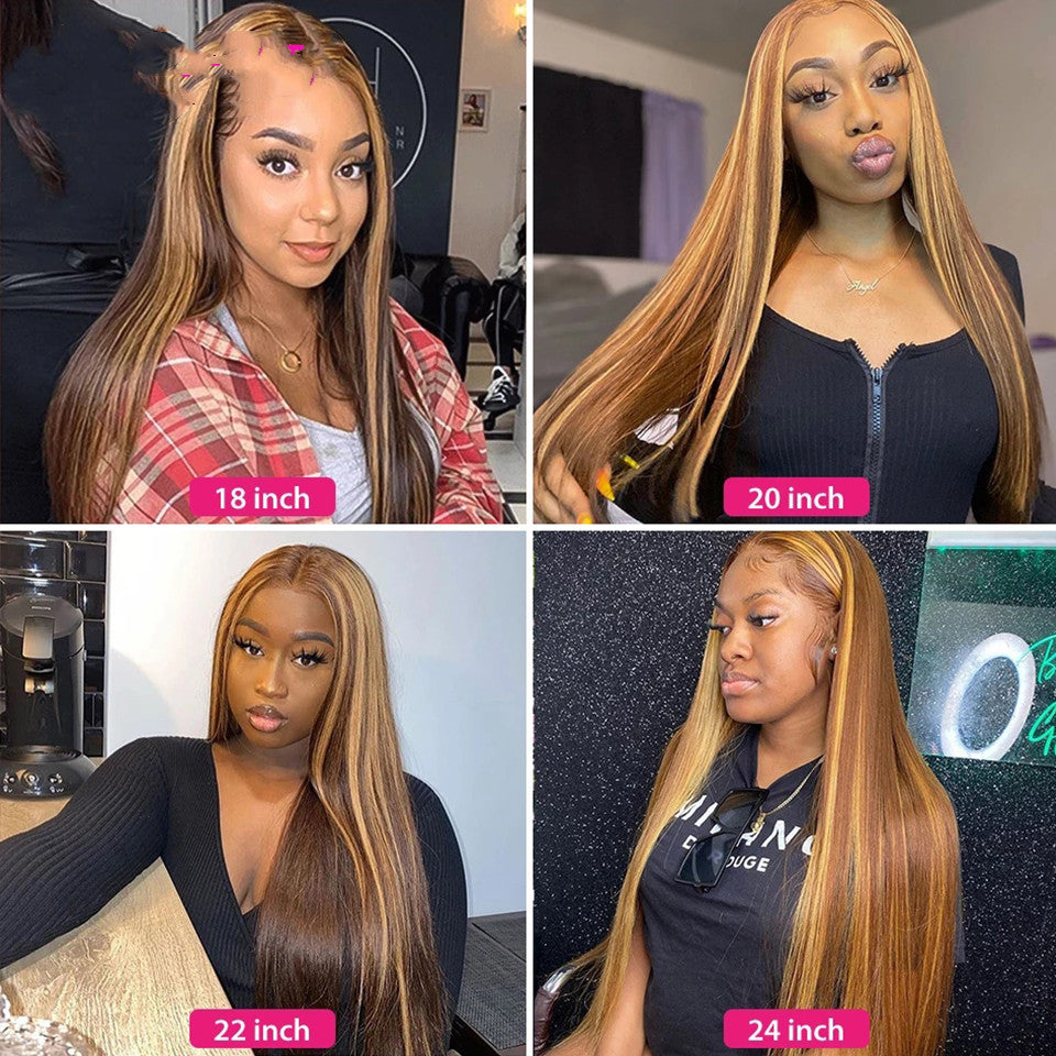 Women's Wigs Colored Medium Length Straight Hair Product information: Model; gradient color Applicable people; ladies Treatment process: mechanism Whether it can be dyed hot: not hot dyed Applicable skin tone; any skin tone Color: picture color Size Infor