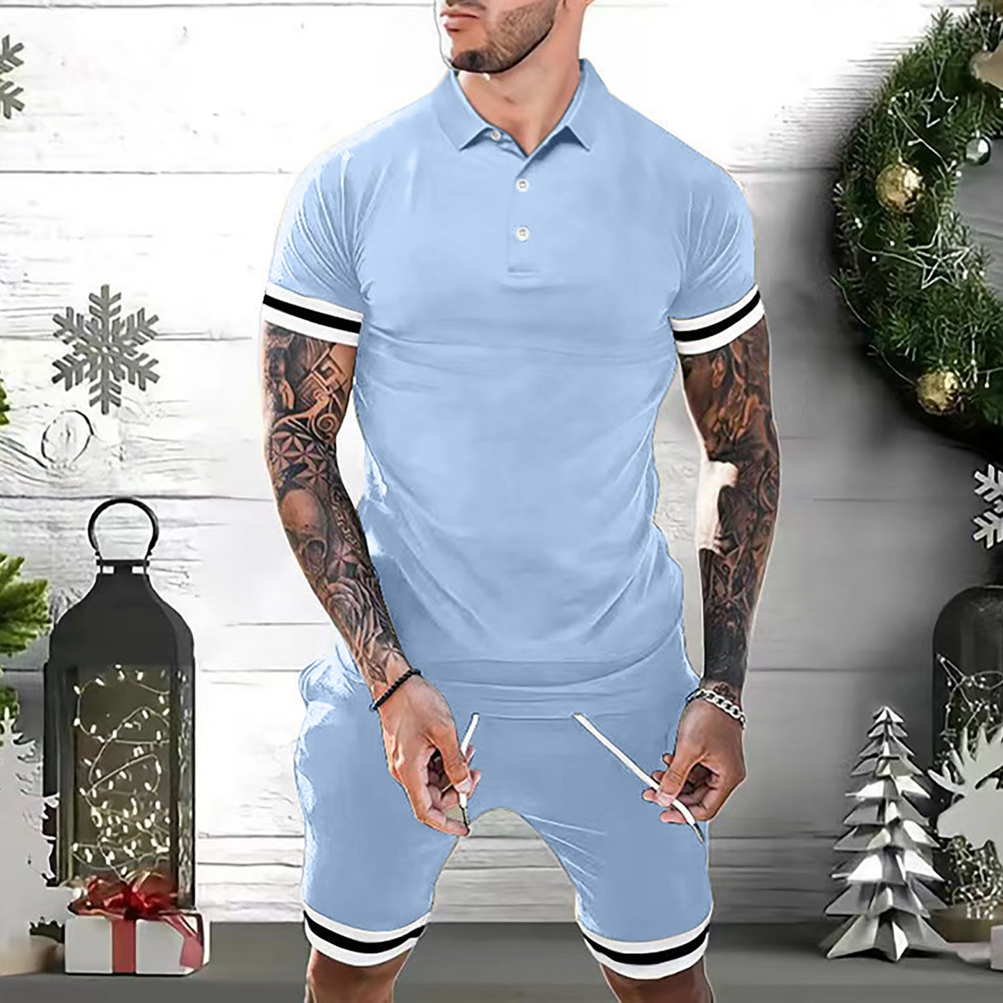 Mens Short Sets 2 Piece Outfits Polo Shirt Fashion Summer Tracksuits Casual Set Short Sleeve And Shorts Set For Men Overview: Summer outfits for men with casual and athletic styles. Perfect for gym, workout, casual, sports, running, jogging, travel, stree