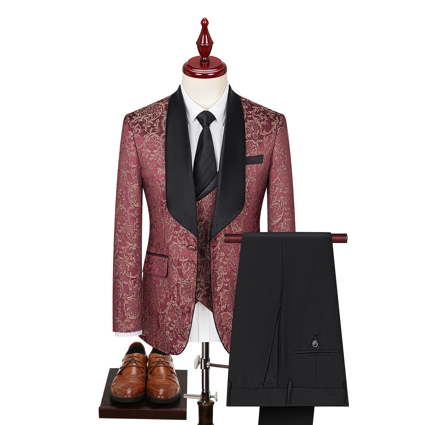 Men's Jacquard Suit Wedding Dress Groom Suit Suit Host Performance Costume Product information: Color: black, white, blue, green, creamy-white, Red Size: 44,46,48,50,52,54,56,58 Version: slim fit Clothing Technology: adhesive interlining process Thickness