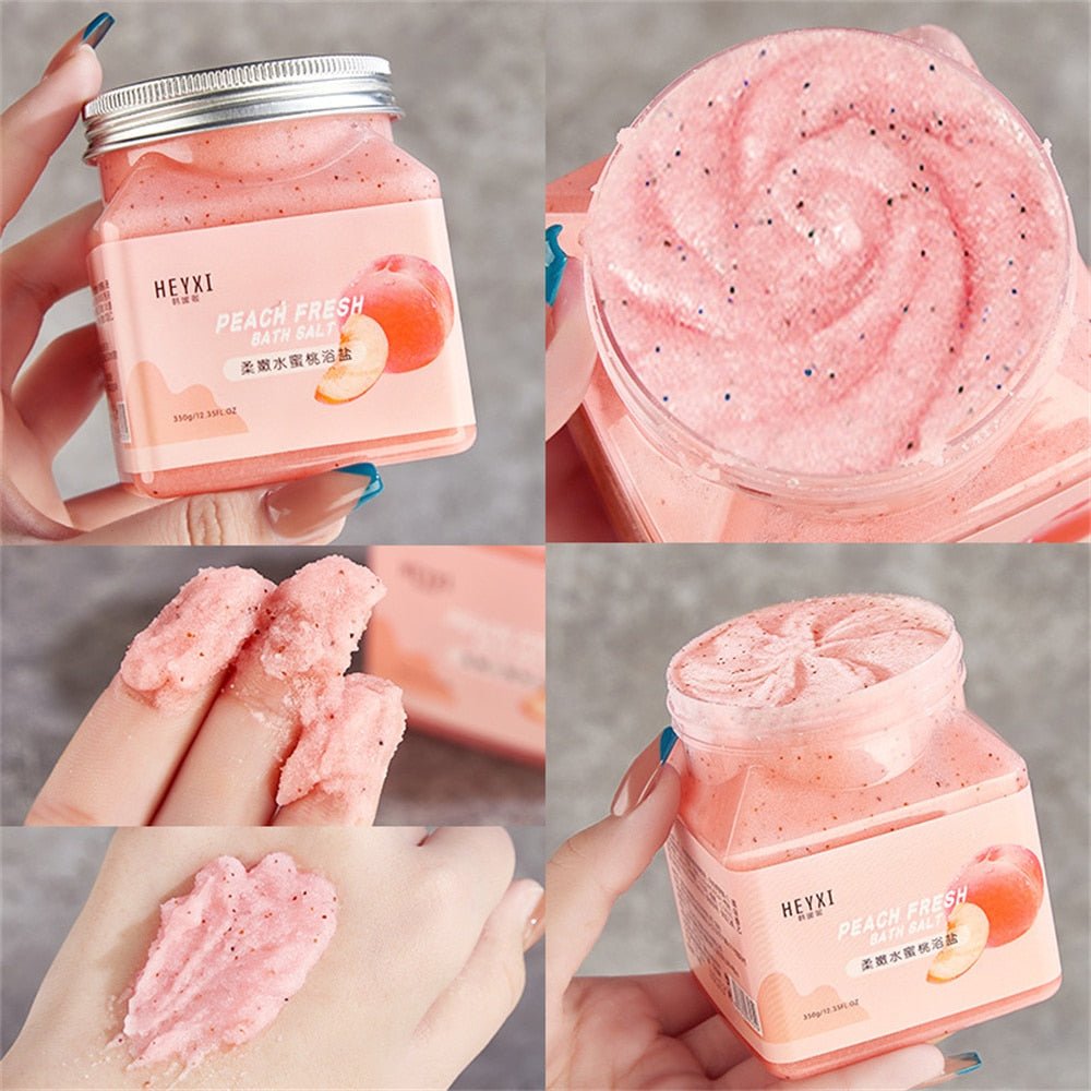 Body Bath Salt Cleansing Rejuvenate your skin with our indulgent Fruit Body Scrub Body Wash. This luxurious cleansing experience combines the refreshing essence of peach, kiwi, mango, and grape to invigorate your senses. Say goodbye to dullness as the gen
