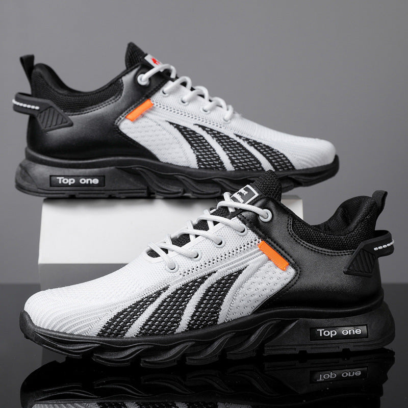 Men's Fashionable Running Lightweight Shoes Product information: Applicable gender: Male Pattern: Color blocking Upper material: Flyknit Sole material: rubber Applicable sports: universal Popular elements: stitching, T-straps, cross straps Heel shape: fla