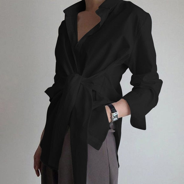 Elegant Fashion Women's Blouse Introducing our Fashion Women's Long Sleeve Ruched Tie Front Blouse – the epitome of elegance and style for office ladies during the autumn season! This chic and versatile blouse is designed to elevate your professional ward