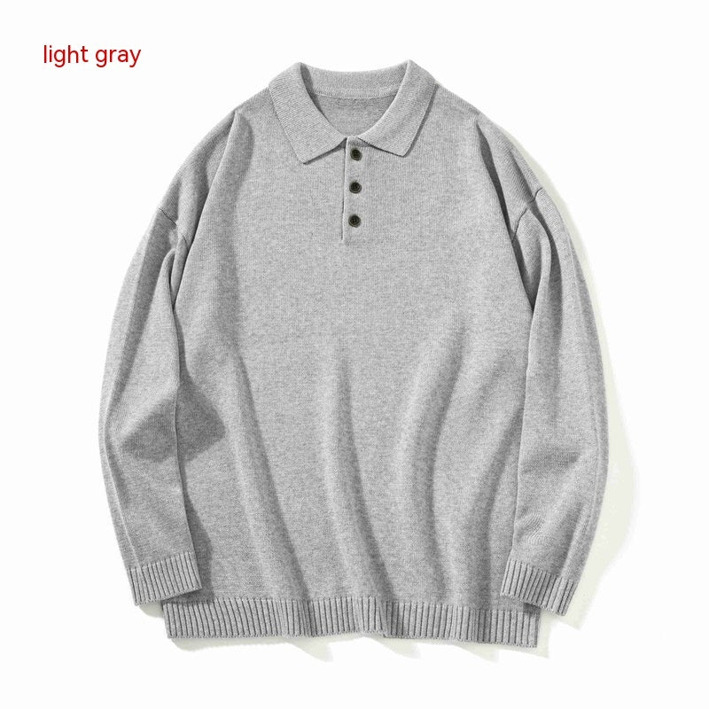 Japanese-style Retro Basic Polo Collar Sweater Loose All-matching Product information: Color: mud Gray, Rice apricot, black, green, light gray Size: M,L,XL,XXL Version: Loose Style: pullover Fabric name: Chemical Fiber blend Applicable age group: Adult Sl