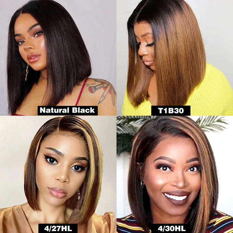 Piano Color Real Hair T Shaped Bob Headgear Product information: Processing technology: half hand woven and half woven Wig length: medium and long hair Can it be dyed and ironed: it can be dyed Hair material: human hair Applicable skin tone: any skin tone