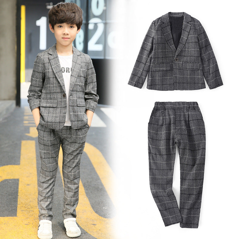 Boy's Suit Suit Children's Casual Small Suit Boy Product information: Style: leisure Suit type: pants suit Number of sets: two sets Sleeve Length: Long Sleeve Whether hooded: not hooded Length: trousers Fabric technology: Soft treatment Thickness: General