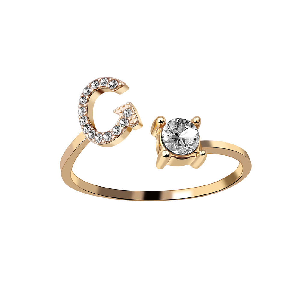 New Design Adjustable 26 Initial Letter Ring Fashion Jewelry For Women Simple Elegant Jewelry Overview: The design of 26 letters makes the owner feel more exclusive. The collocation of diamond ring and letters, unique collision, fashionable and good-looki