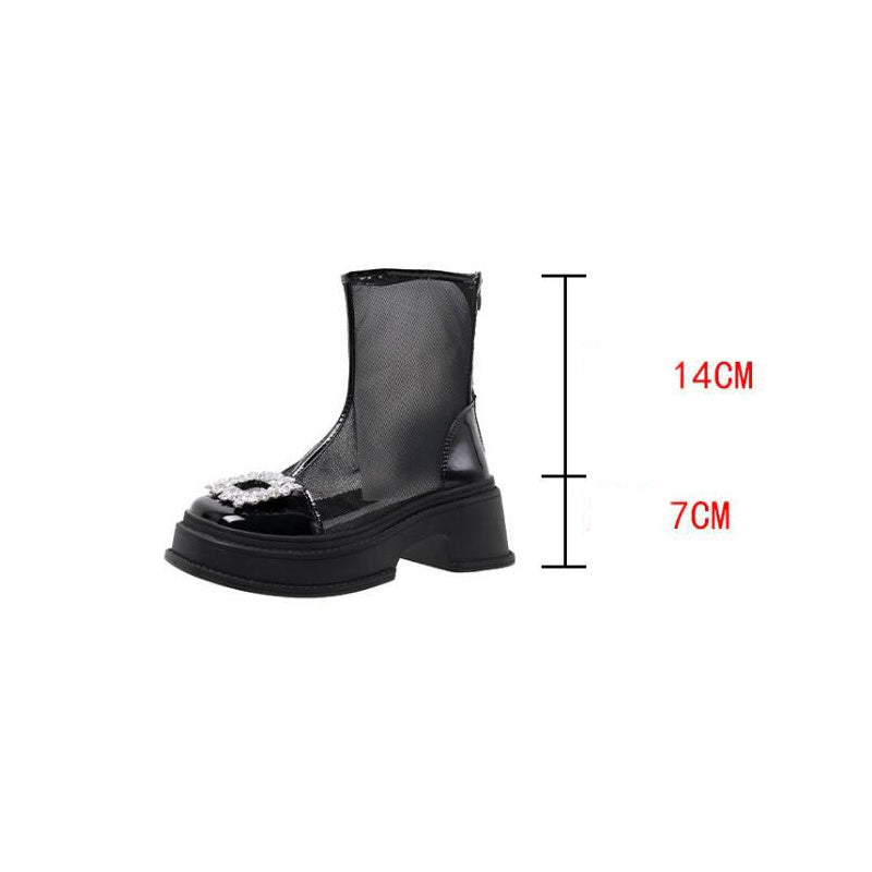 Thin Genuine Leather Mesh Thick Bottom Sandal Boots Hollow Breathable Mesh Shoes Product information: Toe bracket shape: square head Color: white, black Sole material: rubber sole Shoe Upper material: PU Size: 35, 36, 37, 38, 39 Style: European and Americ