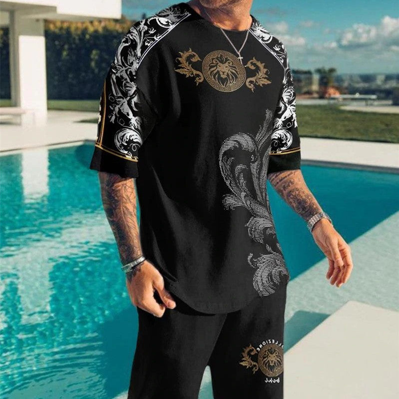 Men's Fashion Casual Printed Short-sleeved Shorts Set Product information: Material:polyester fiber Style:Fashion simple Features:Print Colour: picture color Size Information: Note: 1. Asian sizes are 1 to 2 sizes smaller than European and American people