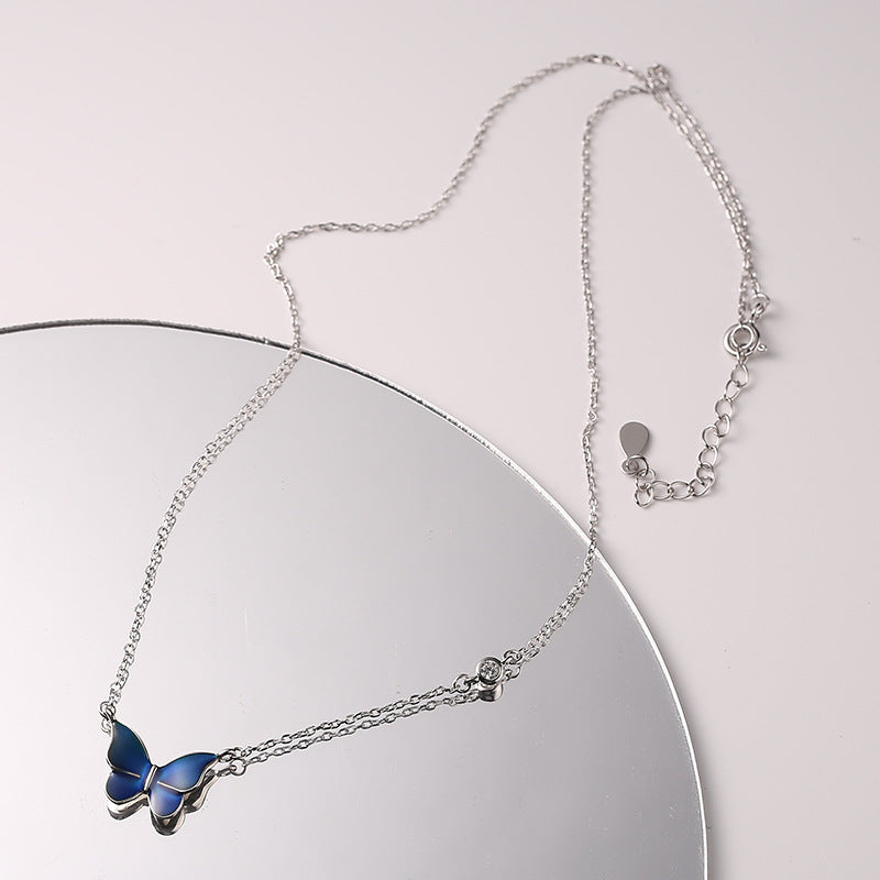 S925 Sliver Color-changed Butterfly Necklace Fashion Novelty Jewelry Overview: Unique design, stylish and beautiful. Good material, comfortable wear. Product Information: Material: S925 sliver Shape: butterfly Style: Ins style/fashion/novel Package Conten