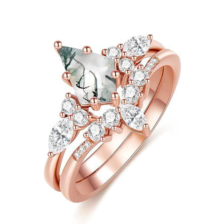 2pcs Fashion Rings Natural Green Moss Stone Agate Ring For Women Personalized Jewelry Product information: Material:Copper Style: fashionable and simple Features:Electroplating Color: gold, silver, rose gold Size Information: Packing list: Ring*2PCS Produ