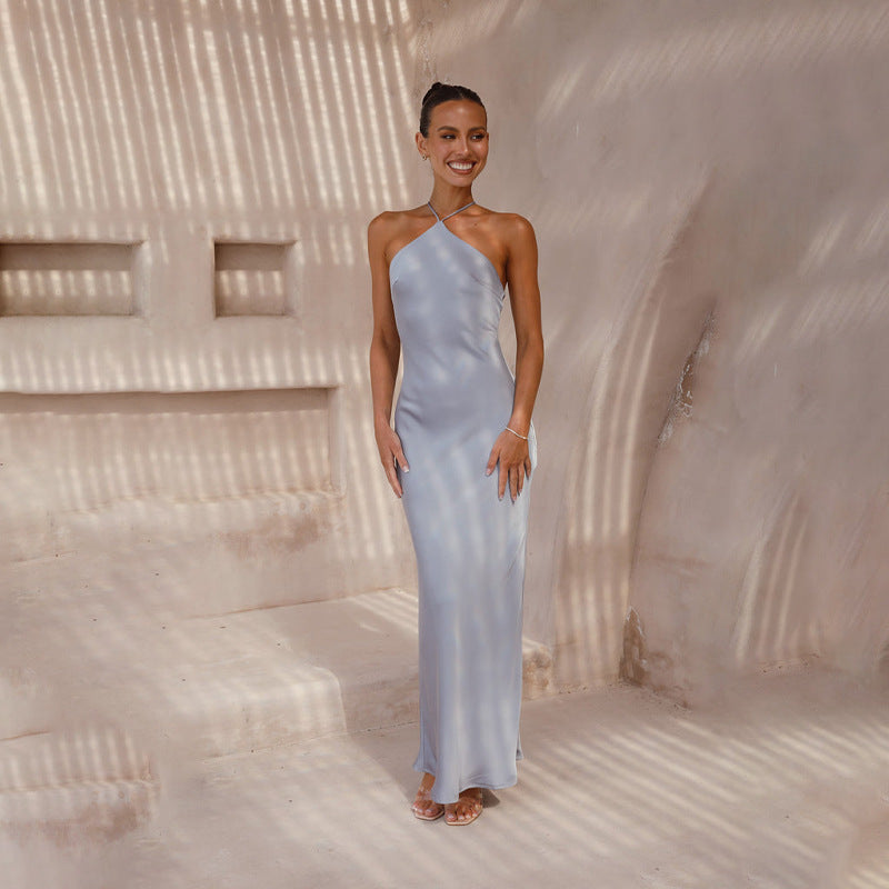 Slim-fit Sleeveless Backless Temperament Dress Women Product information: Pattern: solid color Skirt type: One-Step skirt Color: cloud blue, brown, black, pink Size: S,M,L,XL Fabric name: Polyester Skirt Category: Dress Style: sexy style Size: Note: 1. As