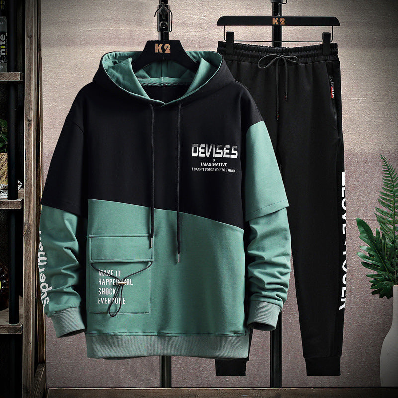 Suits Hoodie Men's Season Youth Jacket Product Details: Pants length: nine-point pants Top style: coat Fabric name: chemical fiber blend Main fabric composition: polyester fiber (polyester) The content of main fabric components: 95 (%) Color: pink, blue,