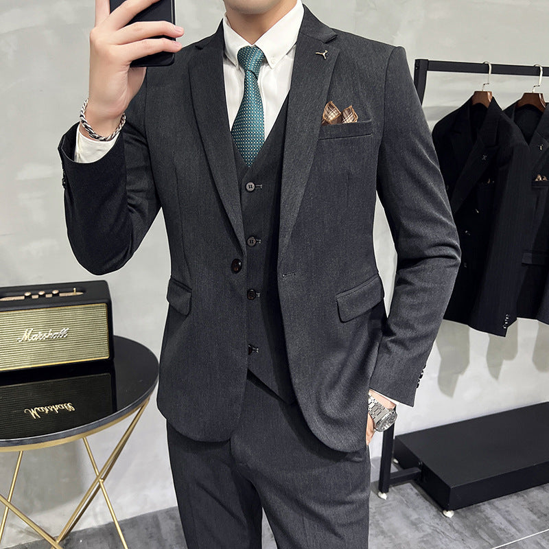 Striped Suit Men's Three-piece Suit Product information: Color: Black (three-piece set), dark gray (three-piece set), light gray (three-piece set) Size: L,XL,XXL,3XL,4XL,5XL Style: slim fit Clothing craft: adhesive interlining cloth craft Fabric name: Pol