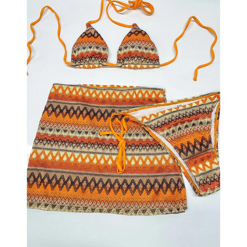 The New Swimsuit Female Three Sets Product information: Material: Polyester Style: Europe and America Colour: Figure Color Size Information: Size: S/M/L Size/cm Lenght Bottoms Length Bust Shoulder S 6.3 12.6 12.6 24 M 6.7 13 13.4 25.6 L 7.1 13.4 14.2 28 N