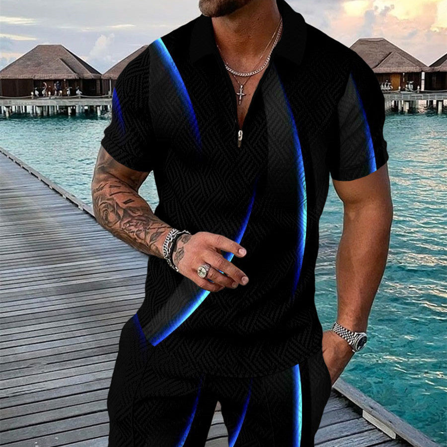 Men's Summer Fashion 3D Printed Short Sleeve Geometric Zip Lapel Shirt Set Product information: Material:Polyester Fiber (Polyester) Style:hip hop Features:printing Colour:black Size Information: Size: S/M/L/XL/XXL/3XL/4XL/5XL Note: 1. Asian sizes are 1 t