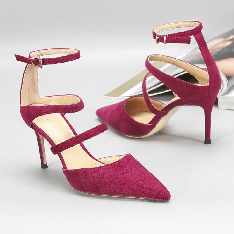 Women's Suede Wrap Toe Pointed Button High Heels Overview: Unique design, stylish and beautiful. Good material, comfortable feet. A variety of colors, any choice. Specification: Size: 33 34 35 36 37 38 39 Heel height: High heel (5-8cm) Color classificatio