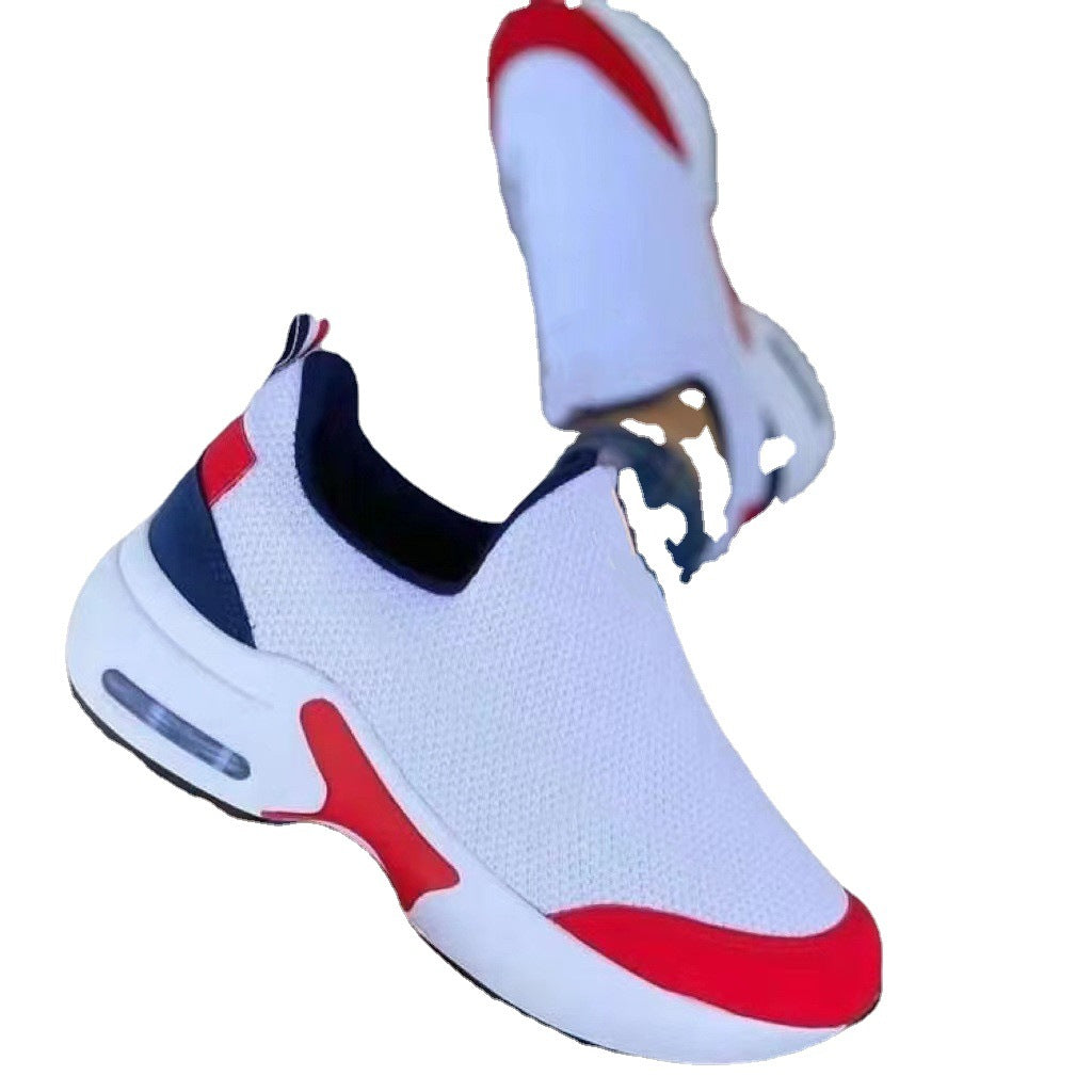 Women's Fashion Stretch Round Toe Knit Sneakers Product information: Upper material: artificial PU Toe shape: round head Heel height: low heel (1-3CM) Color: black, red, white, navy blue Sizes: 35, 36, 37, 41, 40, 39, 38, 42, 43 Function: breathable, ligh