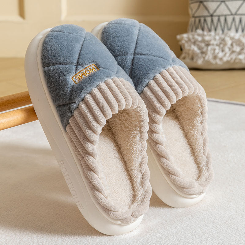 Men's Rhombic Sewing Plush Slippers Winter Warm Non-slip House Shoes For Women Bedroom Floor Home Slipper Couple Product information: Sole material :pvc Applicable gender: Neutral/male/female How to wear: sleeve/overshoes Popular element: car stitching Th