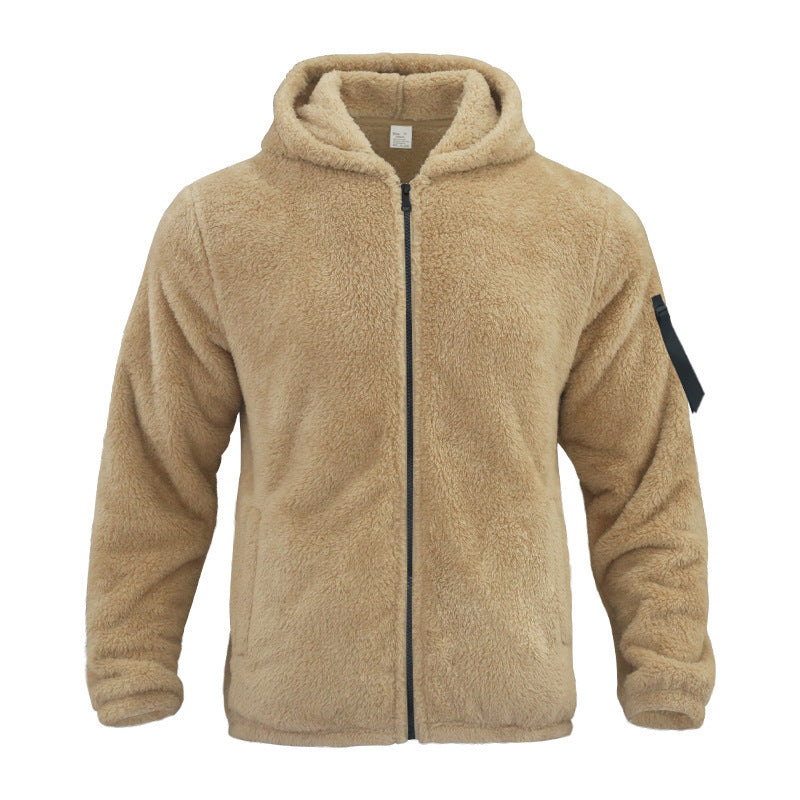 Plush Hooded Jacket Men's Autumn And Winter Fleece Double-sided Wear Warm Coat With Zipper Loose Casual Jacket Outdoor Clothing Overview: Unique design, stylish and beautiful. Good material, comfortable wear. A variety of colors, any choice. Product infor