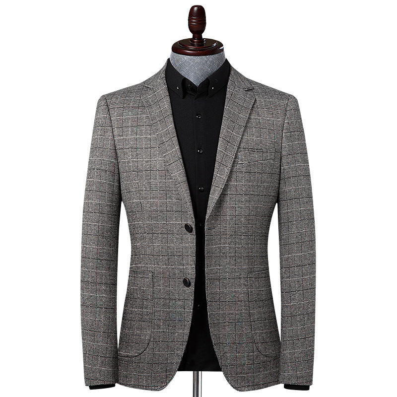 Plaid Suit Men Stretch Casual Slim Fit Product information: Edition type: Slim type Collar type: suit collar Placket: single row two buckles Style: Korean Pattern: Plaid Fabric name: chemical fiber blended The content of the main fabric ingredient: 76.5 (