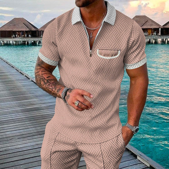 Men's Summer Fashion 3D Printed Short Sleeve Geometric Zip Lapel Shirt Set Product information: Material:Polyester Fiber (Polyester) Style:hip hop Features:printing Colour:pink Size Information: Size: S/M/L/XL/XXL/3XL/4XL/5XL Note: 1. Asian sizes are 1 to