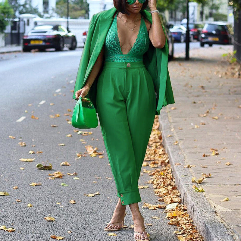 Women's Suits Coat Blouse And Pants Product information: Color: green Pants length: trousers Size: S,M,L,XL Material: 100% polyester Applicable Gender: Female Pants style: pencil pants Note: 1. Asian sizes are 1 to 2 sizes smaller than European and Americ