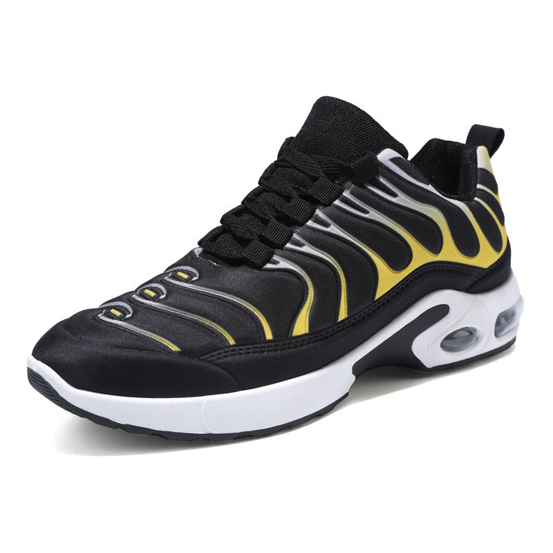 Color-blocked Sneakers Men Personalized Fashion Lace Up Air Cushion Sports Shoes Casual Outdoor Running Walking Shoes Product information: Function:Breathable Upper Material: Fabric Sole Material: Rubber Fashion element: stitching Heel Shape: Thick Sole L
