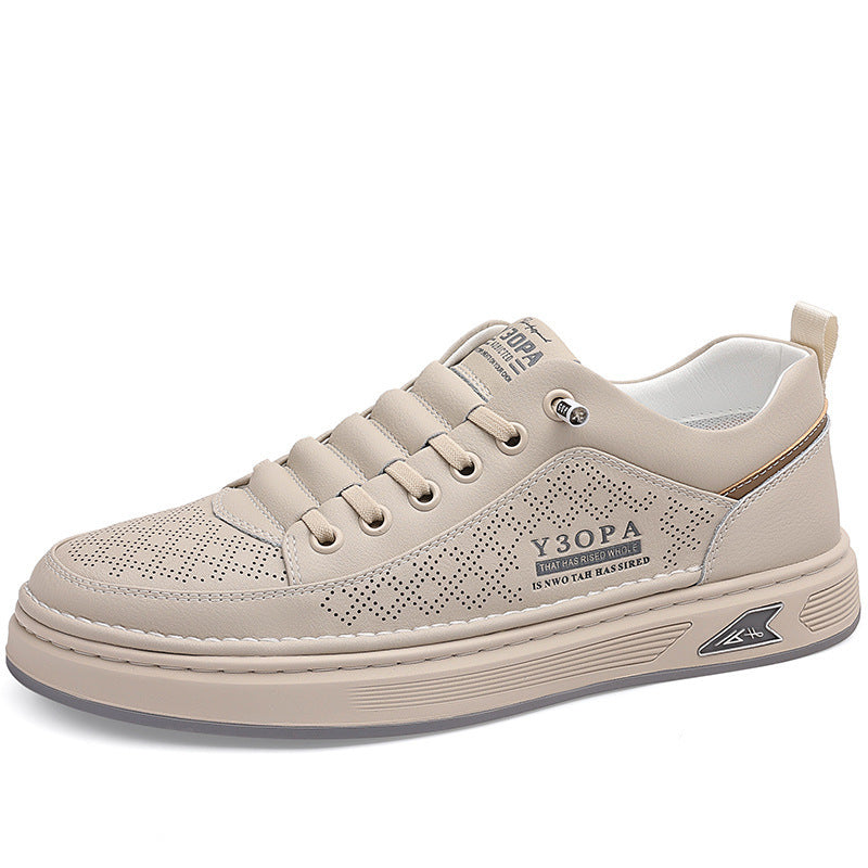 Retro Soft Breathable Leather Men's Casual Shoes Driving Flat Shoes Product information: Applicable sports: Universal Lining material: Leather Color: 7773 White, 7773 beige, 7773 White hollow-out, 7773 beige hollow out Upper height: low top Size: 38, 39,