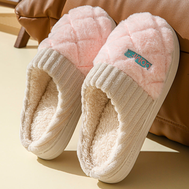 Solid Rhombic Letter Home Slippers Winter Warm Non-slip Floor Bedroom Plush Slipper For Couple House Shoes Women Men Overview: Unique design, stylish and beautiful. Good material, comfortable feet. A variety of colors, any choice. Specification: Shoe uppe