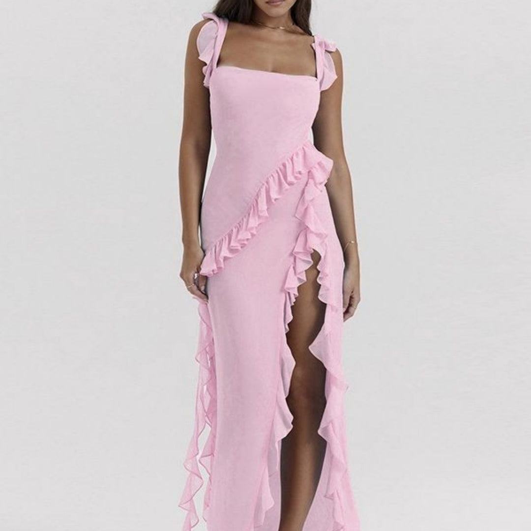Female Summer Fashionable Stringy Selvedge Stitching Temperament Dress Product information: Color: light blue, red, black, wine red, brown, in stock on the day Waist type: high waist Size: S,M,L Style type: street fashion Skirt length: long skirt Popular