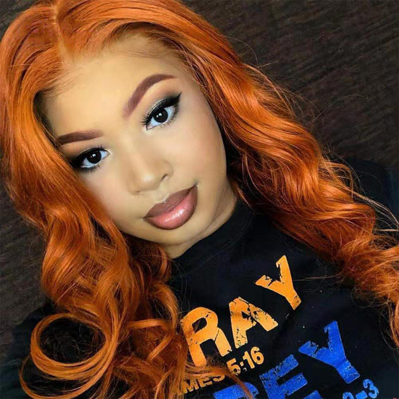 European And American Dark Orange Wig Hair Set Smooth Hair Product information: Applicable people: ladies Process: Mechanism Can it be dyed: can be dyed Hair material: real human hair Applicable skin tone: any skin tone Applicable face shape: any face sha