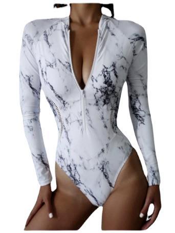 Floral Print Long Sleeve Zip Surfing Suit Zipper One-Piece Swimsuit Product Information: Style: One-piece swimsuit Applicable gender: female Applicable age: adult Whether with steel drag: with chest pad without steel support Fabric name: Nylon Fabric comp
