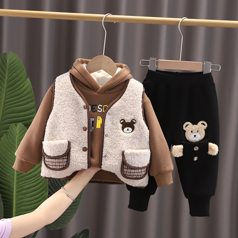 Children's Clothes Foreign Baby Plus Velvet Product information : Main fabric composition: cotton Main fabric content: 93(%) Closed style: single-breasted buckle Color: beige, brown Size Information: Height: 80cm, 90cm, 100cm, 110cm, 80cm-110cm/1 hand 4 p