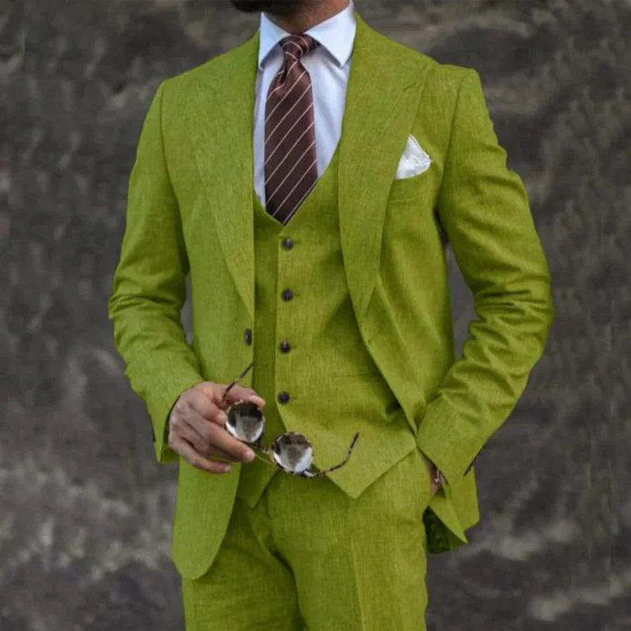 European And American Pink Business Casual Suit Three-piece Suit Men Product information: Thickness: regular Fabric name: cotton blend Applicable scenario: Wedding Color: Pink Main fabric composition: Cotton Size: S,M,L,XL,XXL,XXL,XXXXL,5XL Style: slim fi
