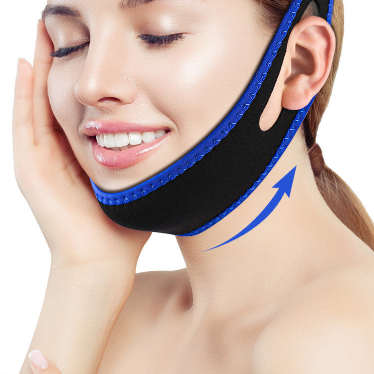 Blue Rounded Snore Band Soft Rebound Breathable Product information: Efficacy: Anti-opening Color: Black Blue edge, black black edge, Black Pink edge Material: Neoprene, elastic mesh, Velcro Type: Chin tow rope Packing list: Chin drag X1 Product Image: Bl