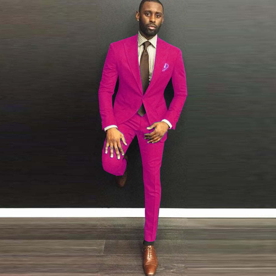 Men's New Suit Suit Groomsmen Clothing Product information: Thickness: Conventional Fabric name: Chemical Fiber blending Applicable scenario: Banquet Color: red, yellow, green, blue, purple, khaki, black, white Main fabric composition: acetate fiber Size: