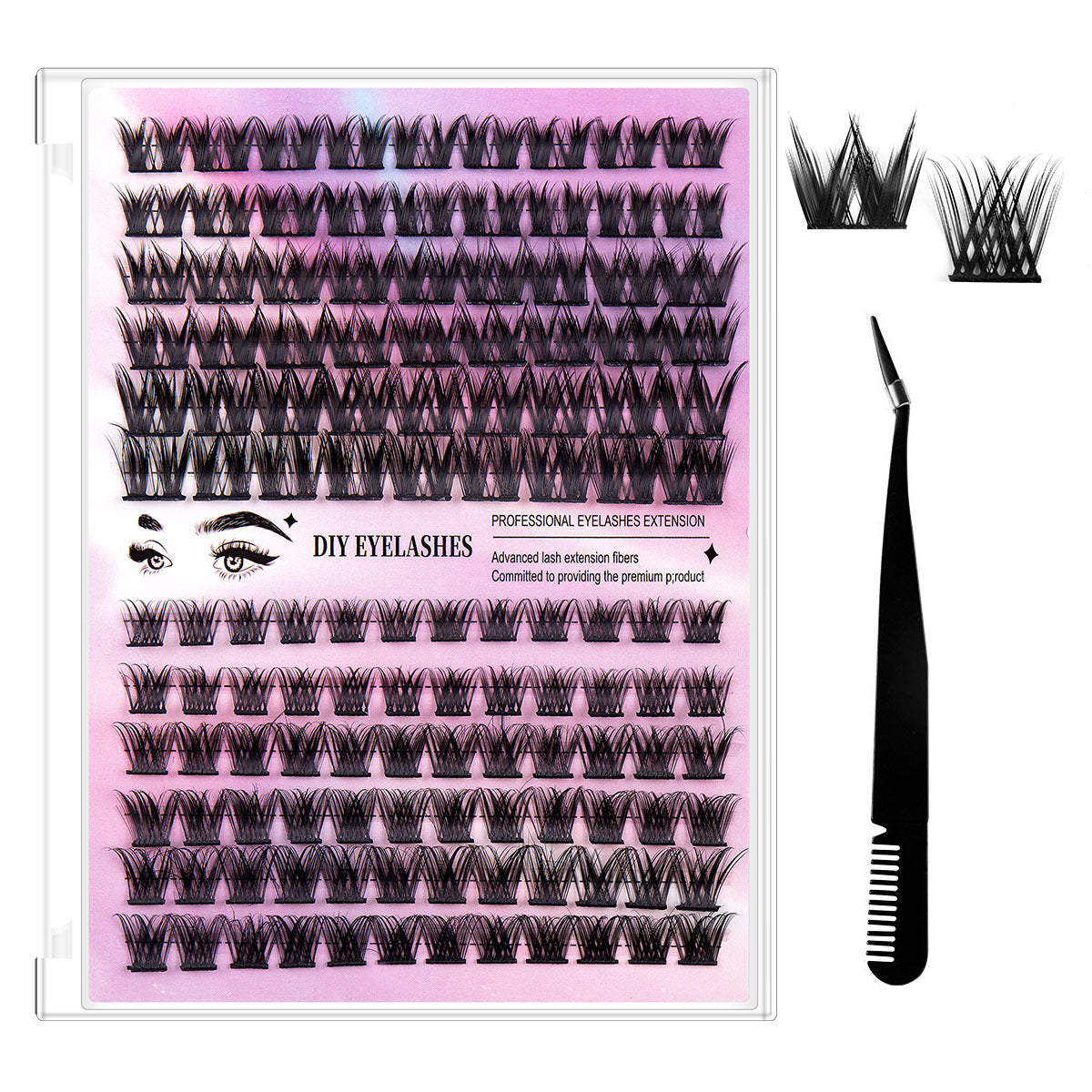 Segmented Hairy Fishtail Wheat Lazy Trilogy False Eyelashes Product information: Material: Artificial fiber Size: 12.3*20.2 * 2cm Specifications:Style 1:DIY-set-020,Style 2:DIY-set-020 pink tweezers,Style 3:DIY-set-020 pink brush,Style 4:DIY-set-020 pink