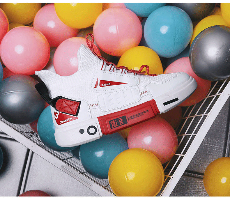 Autumn Children's High-top Flying Woven Sneakers Trendy Child Children And Teens Boys Flat Shoes Product information: Pattern: solid color Lining material: Mesh Color: white, black, dark gray Upper height: Mid-top Length of socks: Middle calf With USB or