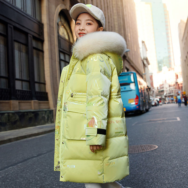 Children's Long Winter Down Padded Coat Product information : Filling: down cotton Hooded or not: Removable cap Thickness: thickened Fabric Name : Sharkskin Print Main fabric composition: polyester fiber (polyester) Main fabric content: 100 (%) Closure st