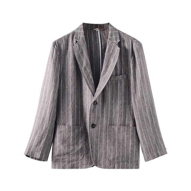 Fashion Striped Casual Jacket Men Product information: Pattern: stripes Color: white, dark blue, brown Size: S,M,L,XL,XXL Fabric name: linen Applicable Gender: Male Size: Note: 1. Asian sizes are 1 to 2 sizes smaller than European and American people. Cho