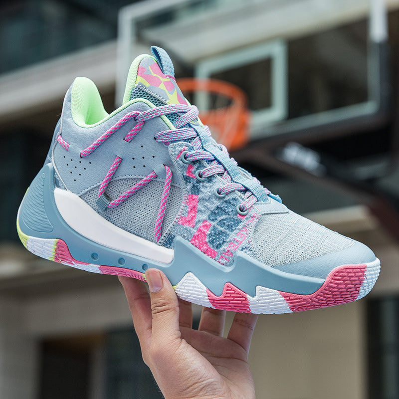 Practical Flying Woven Breathable Basketball Shoes For Teenagers Product Details: How to wear: Front tie Function: balance, non-slip, wear-resistant, support Thickness: single Inner material: mesh Pattern: color matching Outsole material: rubber Upper mat